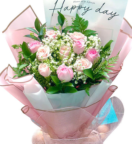 10 Peach Roses Bouquet Vietnamese Flowers