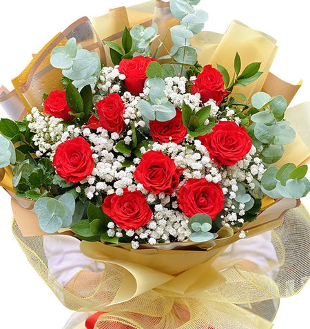 10 Red Roses Bouquet Vietnamese Flowers