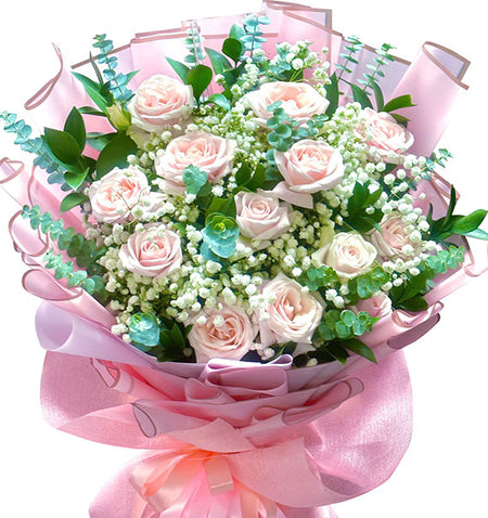 12 Peach Roses Bouquet Vietnamese Flowers