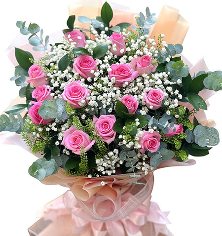 15 Pink Roses Bouquet Vietnamese Flowers