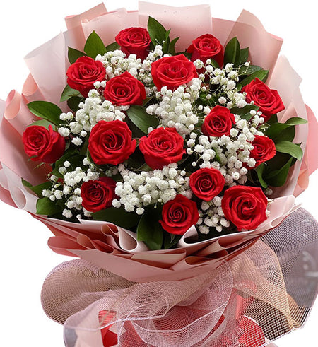 15 Red Roses Bouquet Vietnamese Flowers