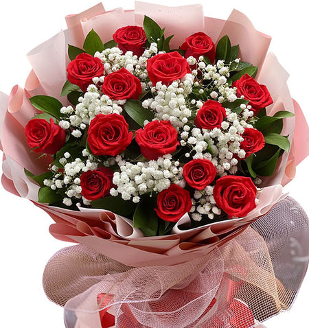 15 Red Roses Bouquet Vietnamese Flowers
