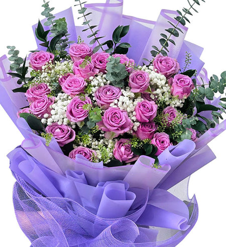24 Purple Roses Bouquet Vietnamese Flowers