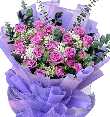 24 Purple Roses Bouquet Vietnamese Flowers