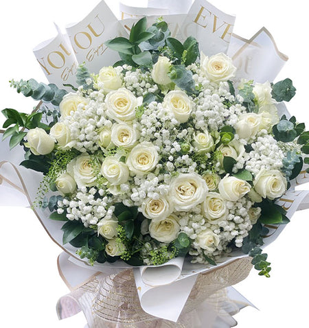 24 White Roses Bouquet Vietnamese Flowers