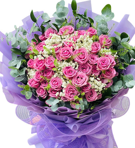 36 Purple Roses Bouquet Vietnamese Flowers