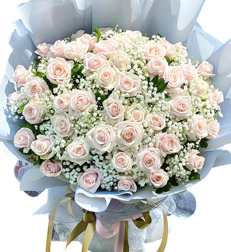 48 Peach Roses Bouquet Vietnamese Flowers