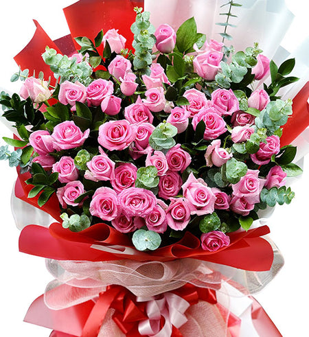 48 Pink Roses Bouquet Vietnamese Flowers