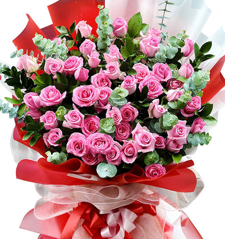 48 Pink Roses Bouquet Vietnamese Flowers