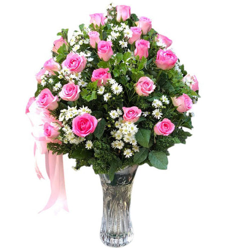 Soft Pink Rose Vase Vietnamese Flowers