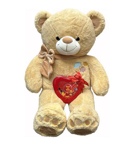 Brown Bear In Brown Bow With Bon O Bon - Vietnamese Flowers