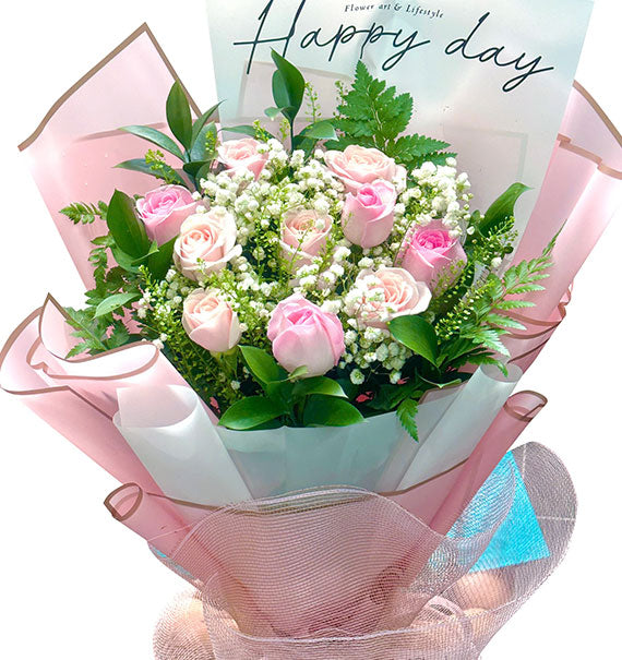 10 Peach Roses Bouquet Vietnamese Flowers