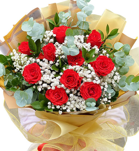 10 Red Roses Bouquet Vietnamese Flowers