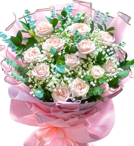 12 Peach Roses Bouquet Vietnamese Flowers