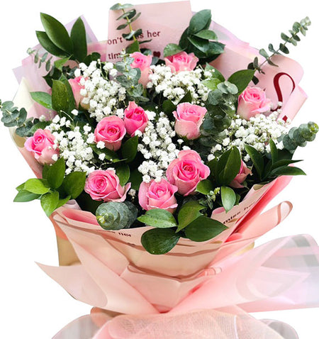 12 Pink Roses Bouquet Vietnamese Flowers