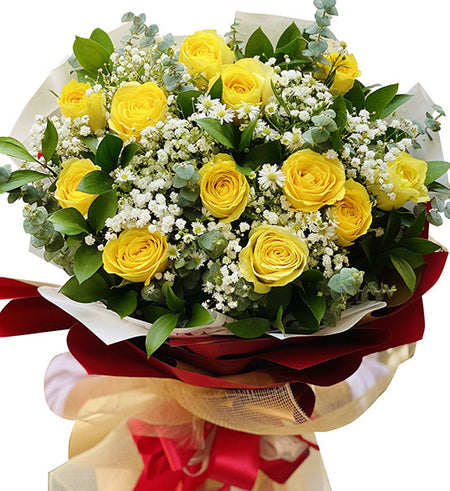 12 Yellow Roses Bouquet Vietnamese Flowers