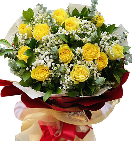 12 Yellow Roses Bouquet Vietnamese Flowers