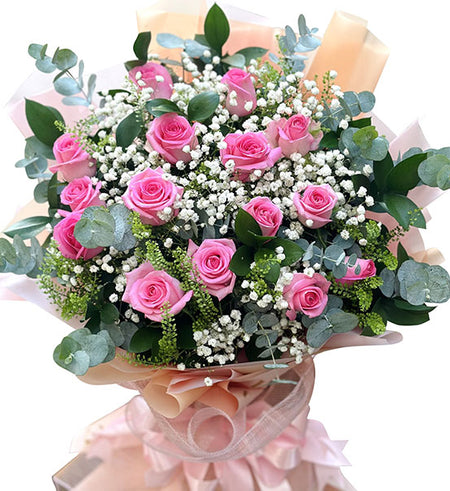 15 Pink Roses Bouquet Vietnamese Flowers