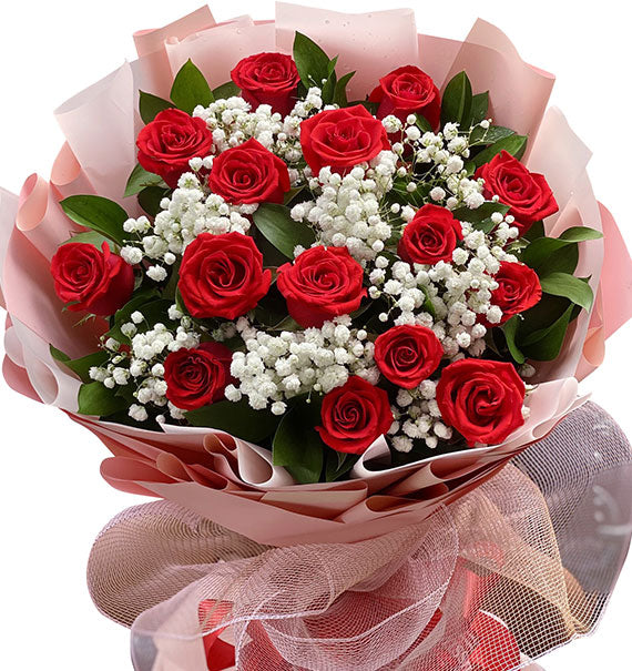 15 Red Roses Bouquet Vietnamese Flowers