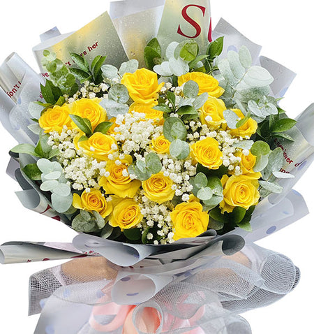 18 Yellow Roses Bouquet Vietnamese Flowers