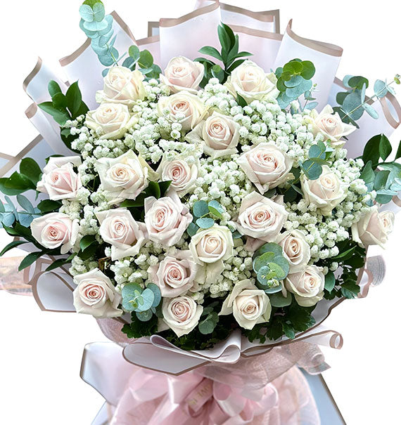 24 Peach Roses Bouquet Vietnamese Flowers