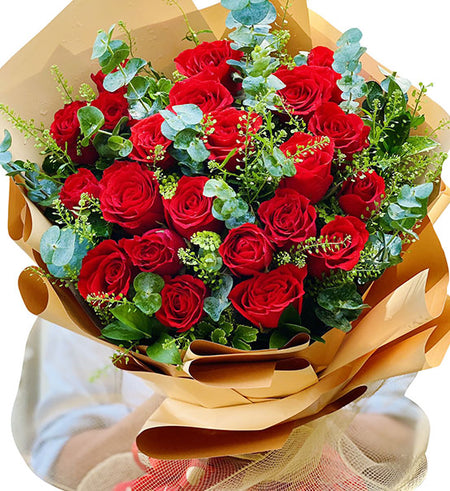 24 Red Roses Bouquet Vietnamese Flowers