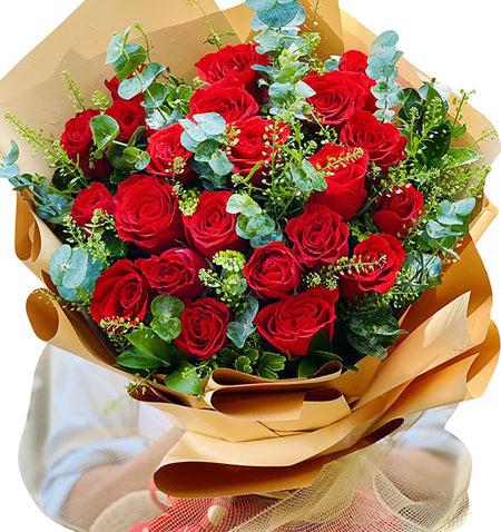 24 Red Roses Bouquet Vietnamese Flowers