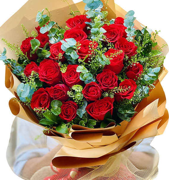 24 Red Roses Bouquet Vietnamese Flowers