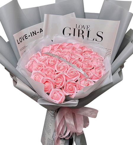 30 Peach Waxed Roses For Valentine - Vietnamese Flowers