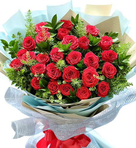 30 Red Roses Bouquet Vietnamese Flowers