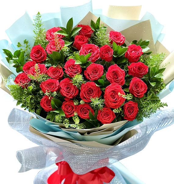 30 Red Roses Bouquet Vietnamese Flowers