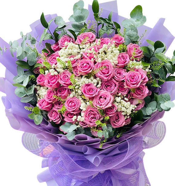 36 Purple Roses Bouquet Vietnamese Flowers