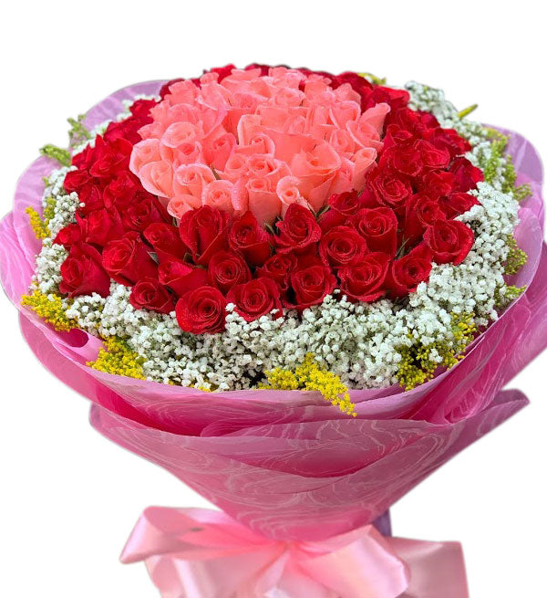 99 Red Pink Roses Bouquet - Vietnamese Flowers