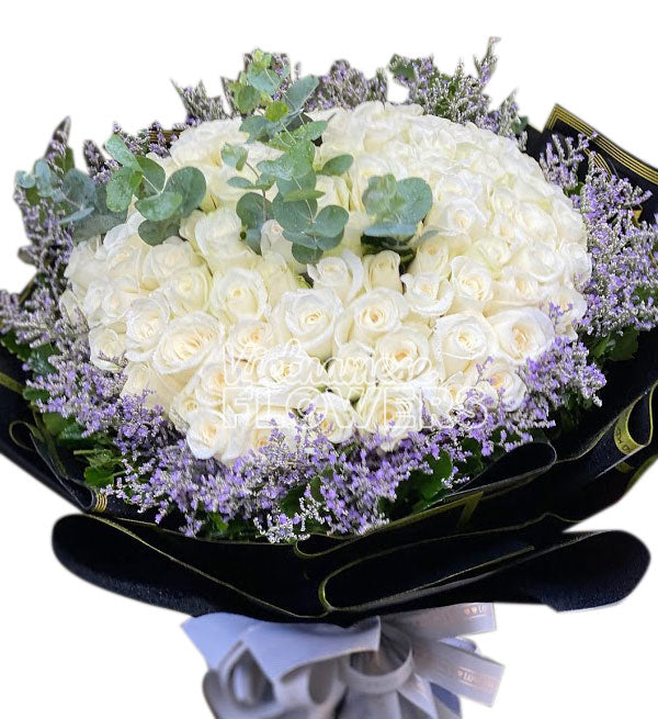 99 White Roses Bouquet - Vietnamese Flowers