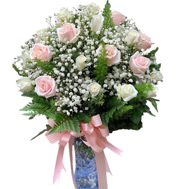 Charming Pink Roses in Vase Vietnamese Flowers