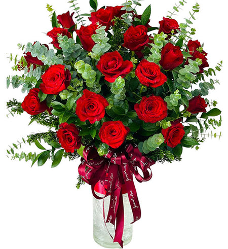 Classic Red Roses in Vase Vietnamese Flowers