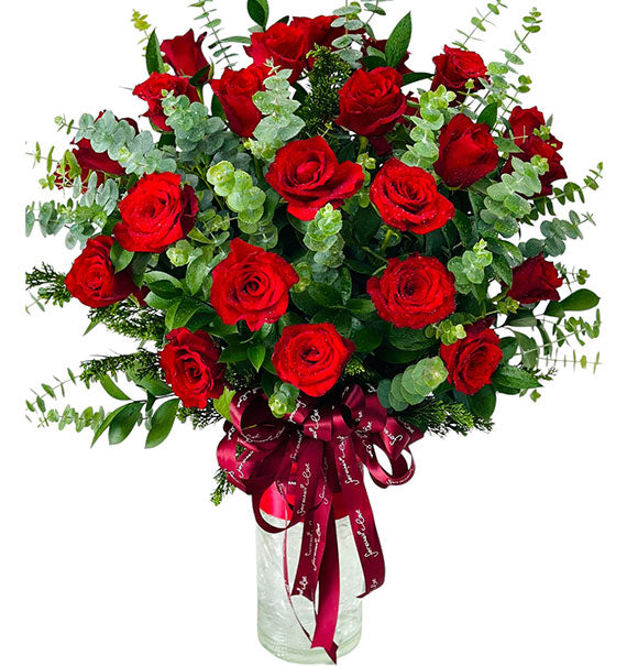 Classic Red Roses in Vase Vietnamese Flowers