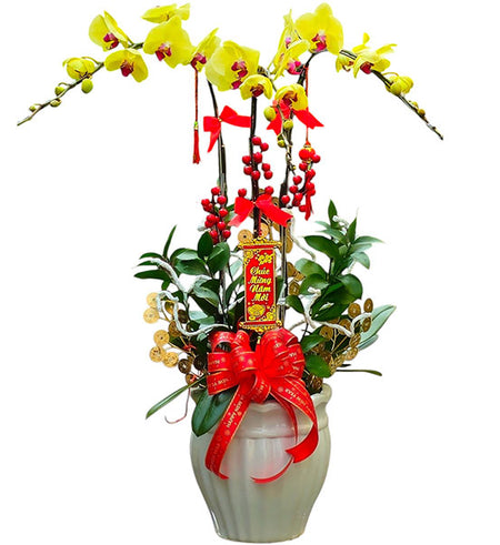 Golden Touch Orchid Arrangement Vietnamese Flowers