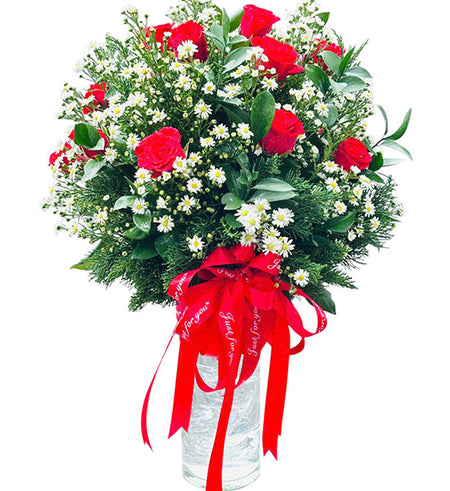 Red Velvet Rose Vase Vietnamese Flowers