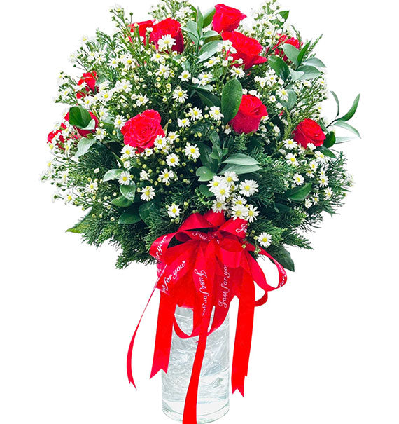 Red Velvet Rose Vase Vietnamese Flowers