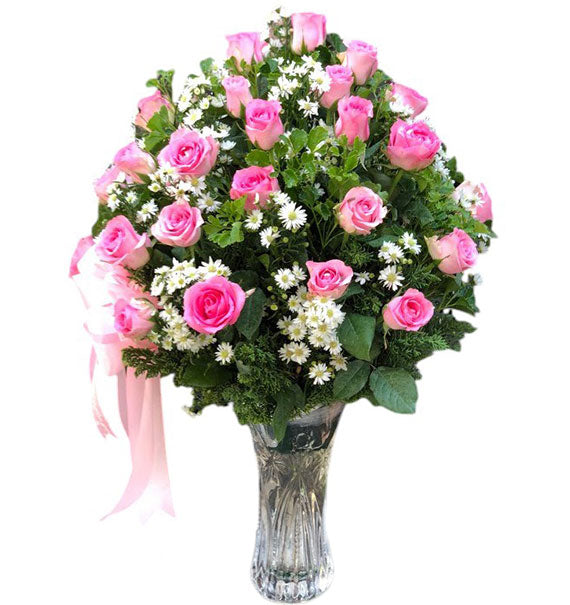 Soft Pink Rose Vase Vietnamese Flowers