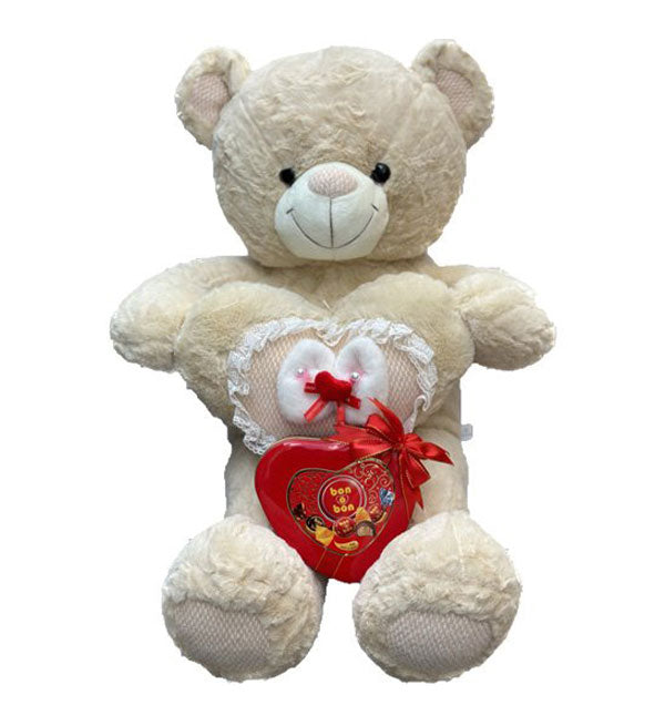 Brown Teddy Bear Heart Bon O Bon - Vietnamese Flowers