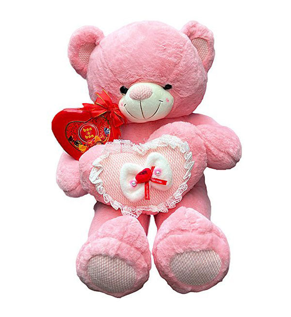 Pink Bear Hugs Heart And Bon O Bon - Vietnamese Flowers