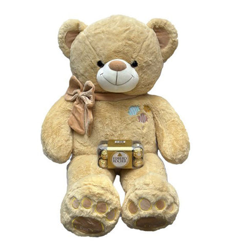 Brown Bear In Brown Bow With Ferrero - Vietnamese Flowers