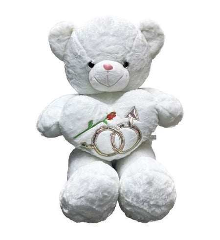 White Teddy Bear Hugs Heart - Vietnamese Flowers